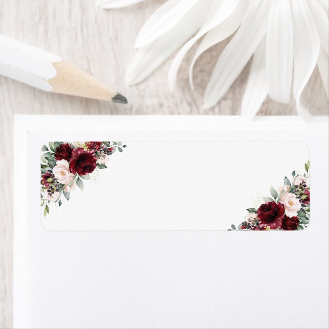 Burgundy Blush Rose Floral Mariage Blank Adresse (En situation)