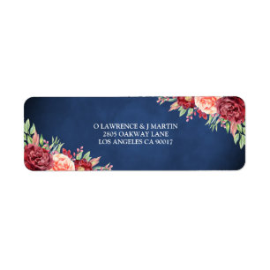 Burgundy Blush Rose Floral Navy Chalkboard Adresse