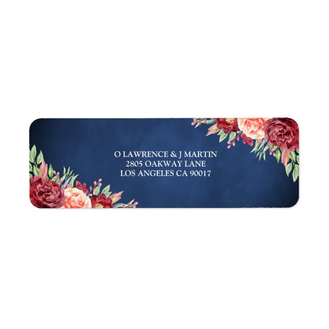 Burgundy Blush Rose Floral Navy Chalkboard Adresse (Devant)