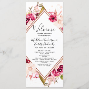 Burgundy Blush Rose Gold Mariage programme de céré