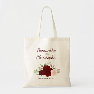Burgundy & Blush Roses Couple's Names Wedding  Tote Bag