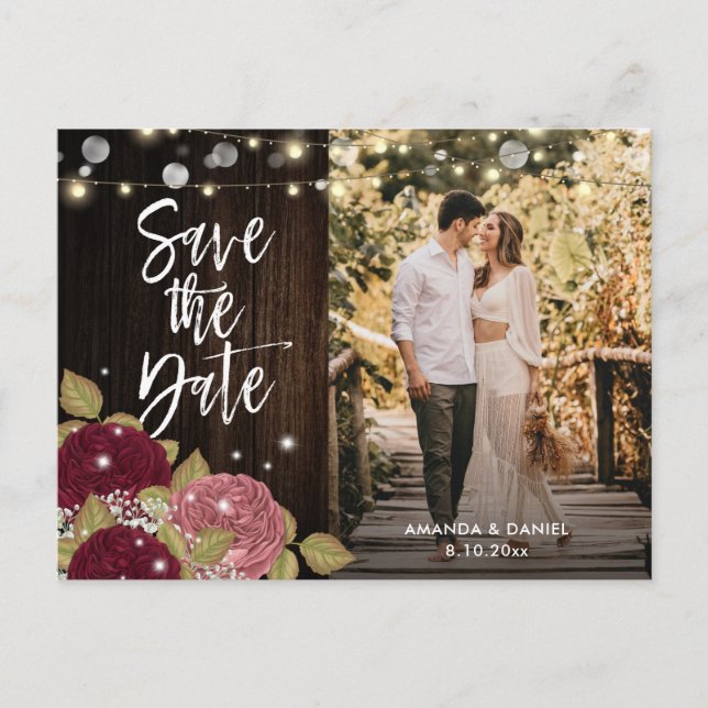Burgundy Blush Save The Date Photo Postcards (Front)