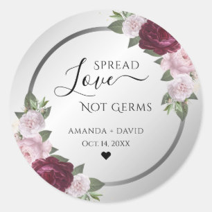 Burgundy Blush Silver Floral Spread Love Classic Round Sticker