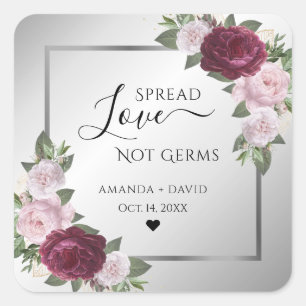 Burgundy Blush Silver Floral Spread Love Square Sticker