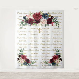 Burgundy Blush Step & Repeat Baptism Backdrop Tapestry