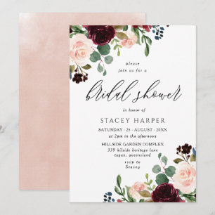 Burgundy & Blush Watercolor Elegant Bridal shower Invitation