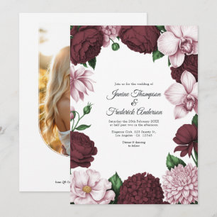 Burgundy & Blush Watercolor Floral Wedding Invitation