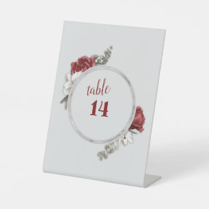 Burgundy, Blush, White Roses Wedding Table Number  Pedestal Sign