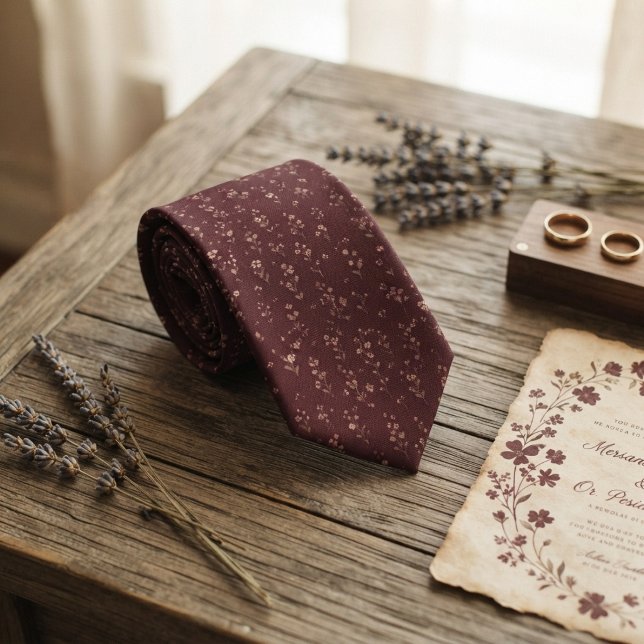 Burgundy Blush Wildflower Botanical Pattern Tie (Creator Uploaded)