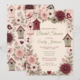 Burgundy Blush Winter  Bridal Shower Invitation