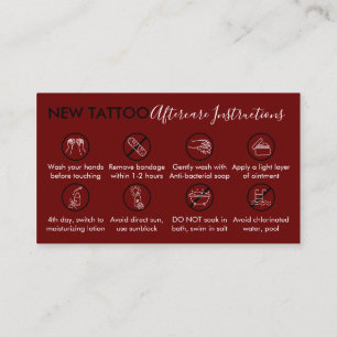 Burgundy Body Art Aftercare Instructions Tattoo Business Card
