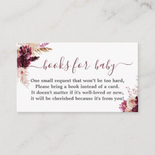 Burgundy Boho baby shower girl book card