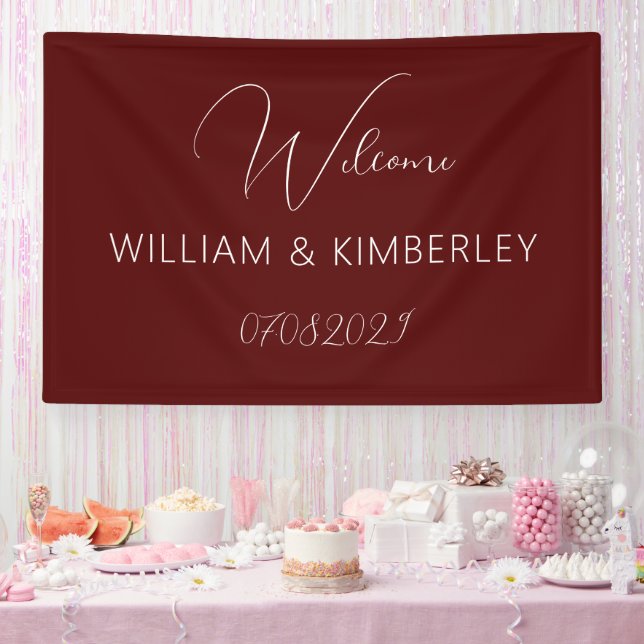 Burgundy Boho Classic Rustic Simple Modern Wedding Banner (Party)