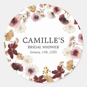 Burgundy  Boho Fall Bridal Shower Classic Round Sticker