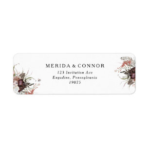 Burgundy Boho Floral Adresse de retour Label