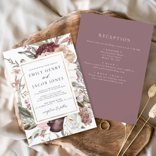 Burgundy Boho Floral All in One Wedding Invitation