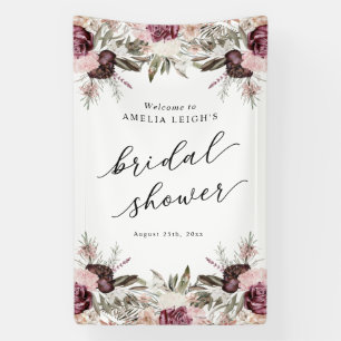 Burgundy Boho Floral Bridal Shower Banner