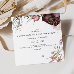 Burgundy Boho Floral Carré Faire-part de mariage