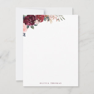 Burgundy boho floral personalized Stationery Card