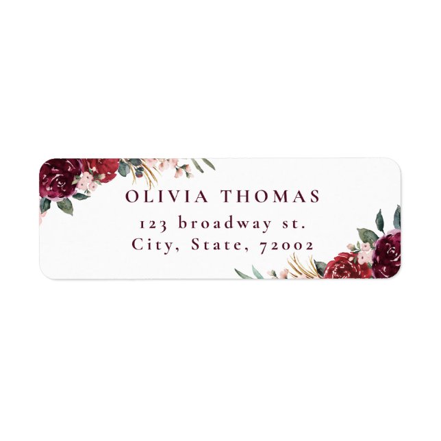Burgundy boho floral rustic return address (Front)