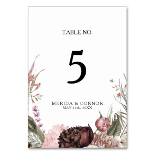 Burgundy Boho Floral Table Number