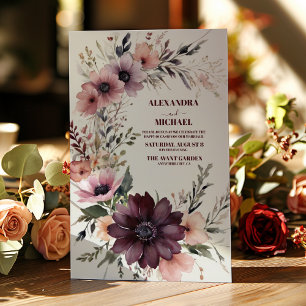 Burgundy Boho Floral Wedding Invitation