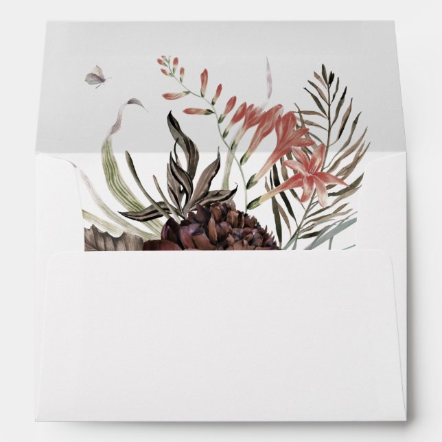 Burgundy Boho Floral Wedding Invitation Envelope (Back (Bottom))