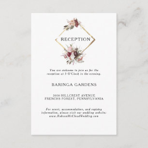 Burgundy Boho Floral Wedding Reception Card