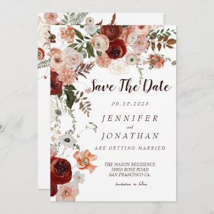 Burgundy Boho Gold Floral  Save the Dates Invitation