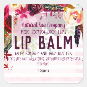Burgundy Boho Rose Aquarelle Lip Balm Étiquettes