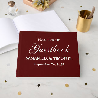 Burgundy Boho Simple Modern Minimalist Wedding Guest Book