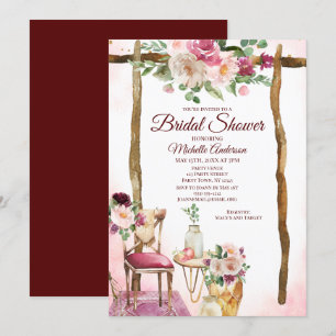 Burgundy Boho Watercolor Floral Arch Bridal Shower Invitation