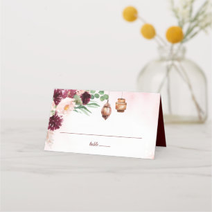 Burgundy Boho Watercolor Floral Place Card