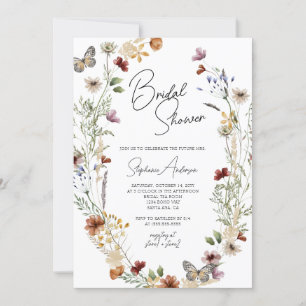 Burgundy Boho Wildflower Bridal Shower Invitation