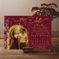 Burgundy Boho Wildflowers Photo & Calendar Wedding