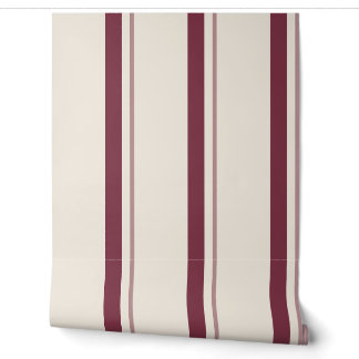 Burgundy Bold Antique French Mattress Ticking Wallpaper