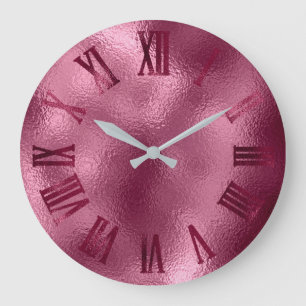 Burgundy Bordeaux Glass Minimal Roman Numbers Large Clock
