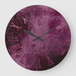 Burgundy Bordeaux Metallic Minimal Roman Numbers Large Clock