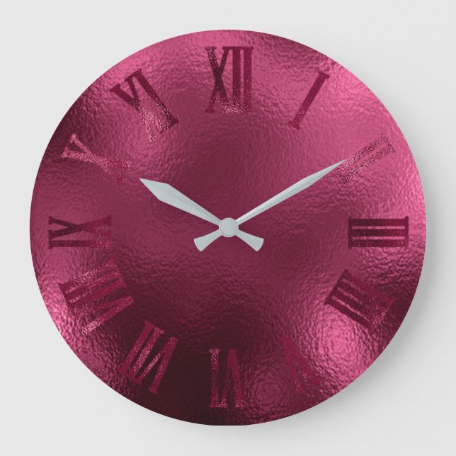 Burgundy Bordeaux Ruby Minimal Roman Numbers Large Clock (Front)