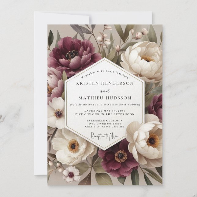Burgundy Botanical Bloom Wedding Invitation (Front)