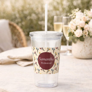 Burgundy Botanical Bridesmaid Acrylic Tumbler