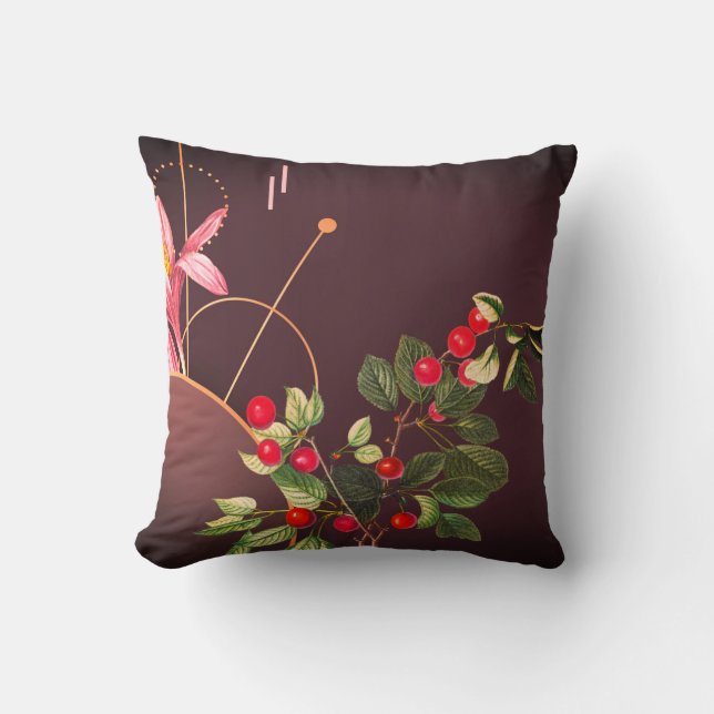 Burgundy Botanical Cherries Abstract Backdrop Throw Pillow (Front)