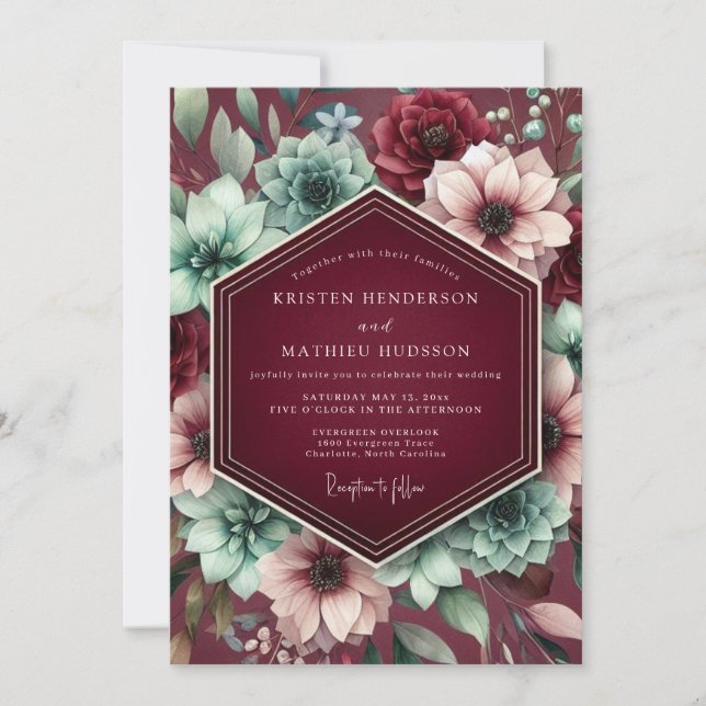 Burgundy Botanical Dream Wedding Invitation (Front)