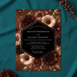 Burgundy Botanical Moody Wedding Invitation