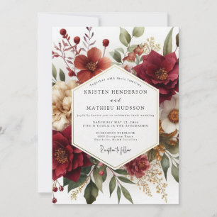 Burgundy Botanical Romance Wedding Invitation