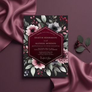 Burgundy Botanical Romance Wedding Invitation
