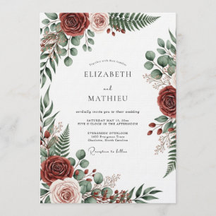 Burgundy Botanical Romantic Wedding Invitation