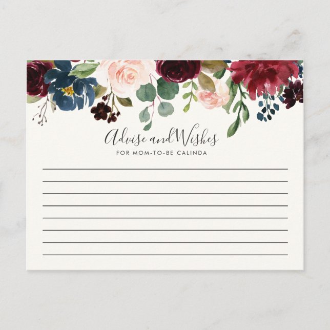 Burgundy Bouquet | Baby Shower Advice Postcard (Front)