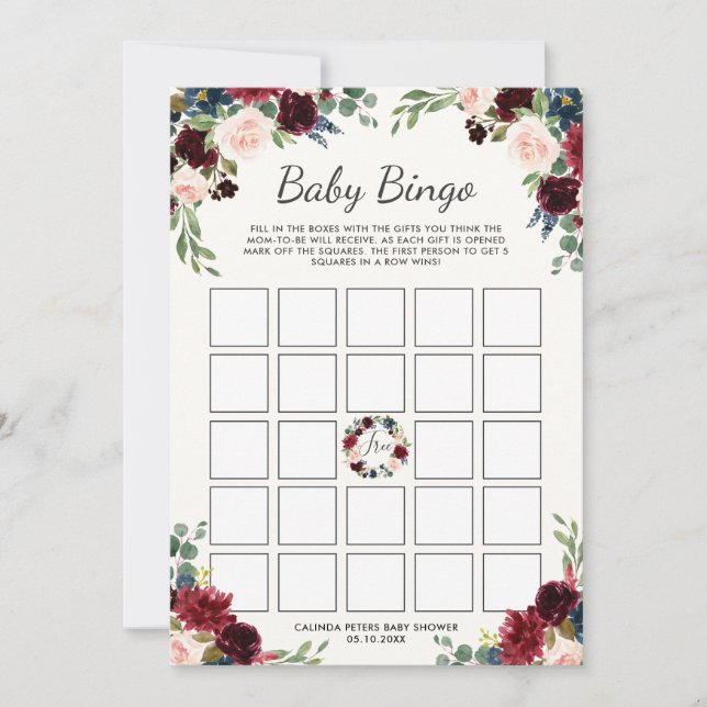 Burgundy Bouquet | Baby Shower Bingo Invitation (Front)