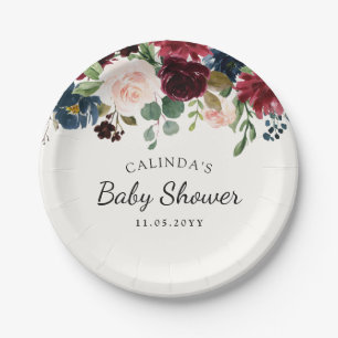 Burgundy Bouquet   Baby Shower Paper Plate